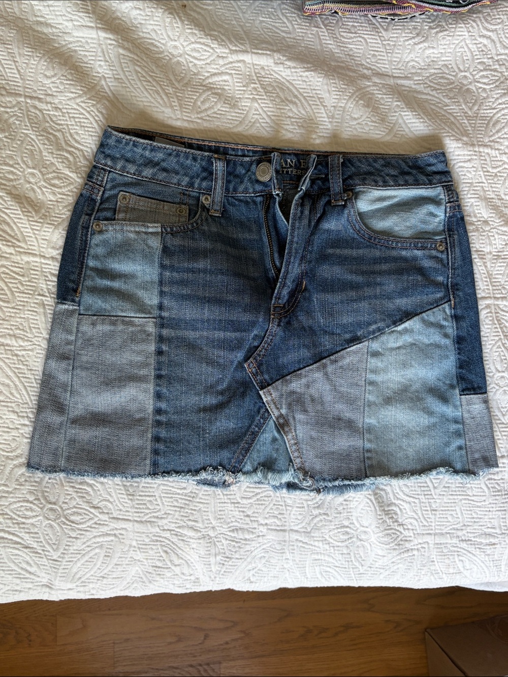 American Eagle Patchwork Denim Mini Skirt